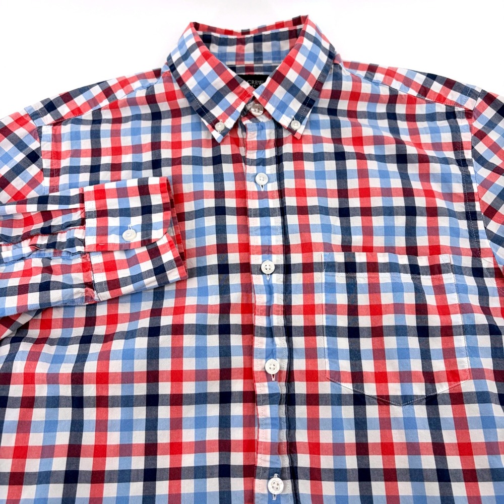 J.Crew Mens Red White Blue Plaid Button Down Shirt Small Long Sleeve Cotton